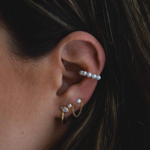 Freshwater Pearl Double Stud Chain Earring Cheap - Image 2