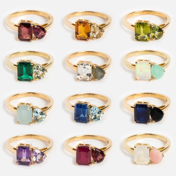 Solid Gold Toi et Moi Colorful Gemstone Ring Online now - Image 2
