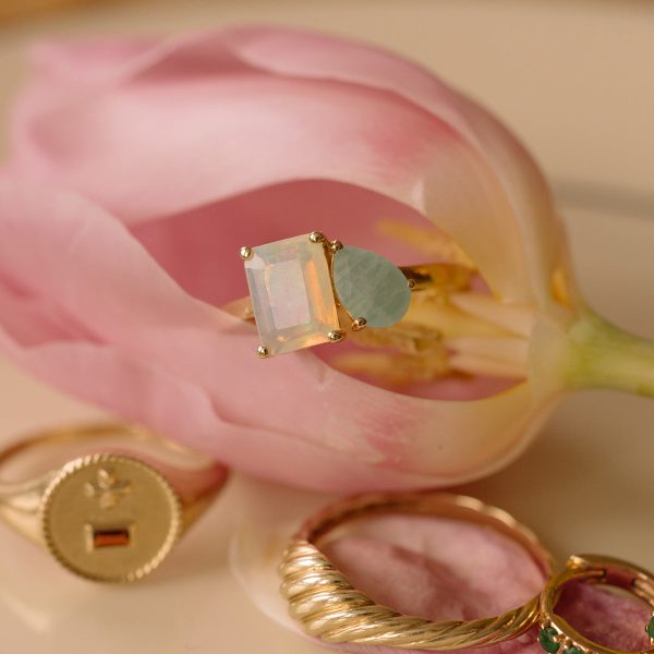 Solid Gold Toi et Moi Colorful Gemstone Ring Online now - Image 4